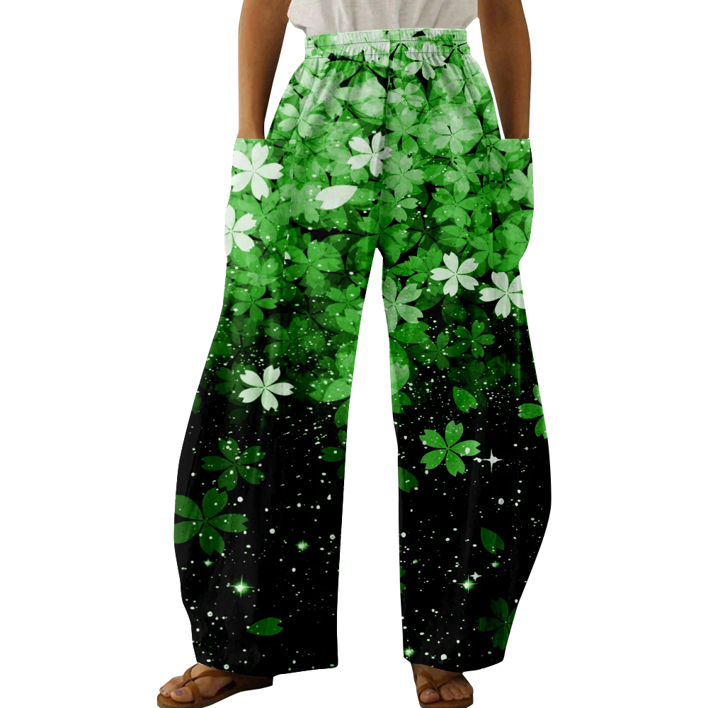 Spring Stylish Floral Pants Summer Casual Oversized Girls Y2K Trousers Women Pocket Trousers Wide Leg Pants Elegant Pantalon