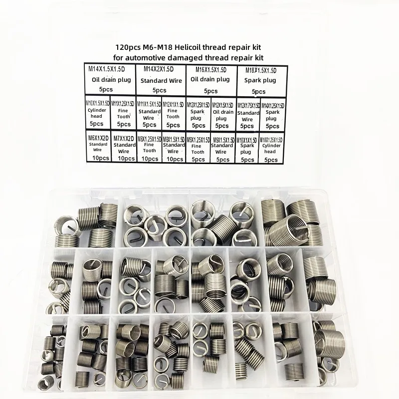 120Pcs M6-M18 Kit Di Riparazione Del Filo Helicoil Per Il Kit Di Riparazione Del Filo Danneggiato Automobilistico