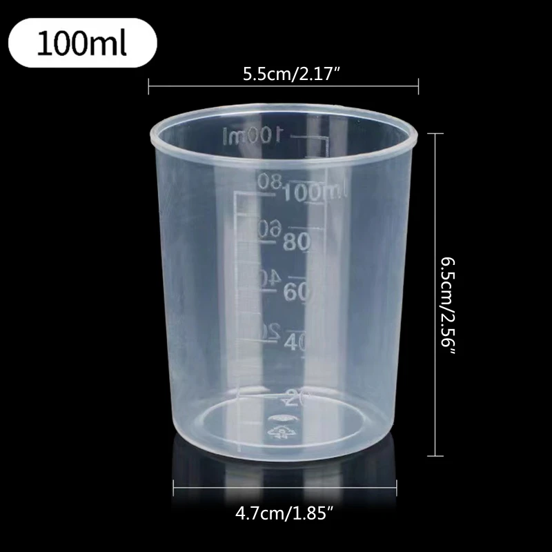 Tazze di miscelazione in plastica graduata trasparente monouso Ruseable da 100 ml uso per resina epossidica Art Kitchen lab 10PCS D5QC