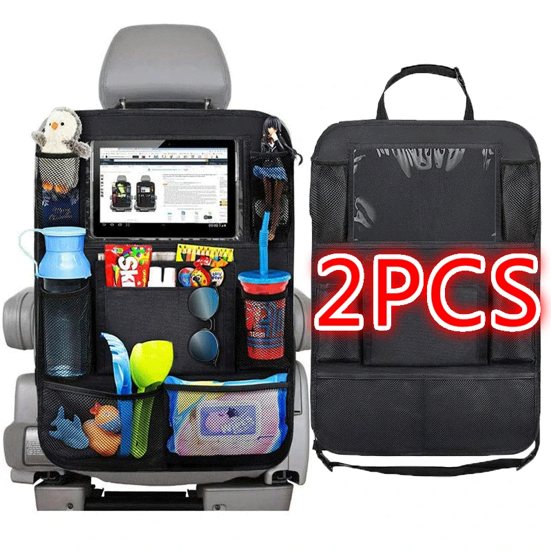2PC/1PC Car Back Seat Organizer Kids Car Backseat Cover Protector with Touch Screen Tablet Holder Kick Mats with Pocket for Toys
