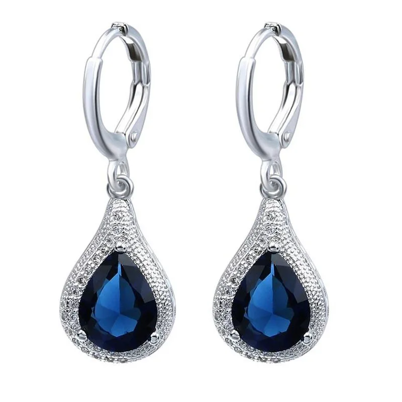 Vintage Jewelry Water Drop Blue Zircon Earrings Hot Selling Authentic 925 Silver  Earrings Blue Ear Buckle For Women