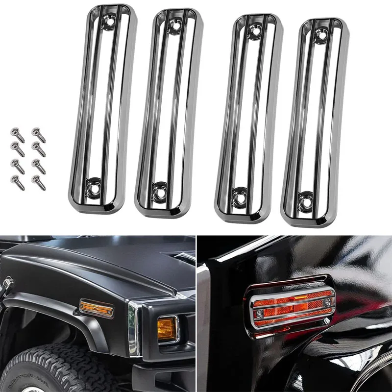 

(4 Pcs/Set ) Chrome Plated Side Marker Guard Trim Side Light Protector Cover Fit for 2003-2009 Hummer H2 SUV SUT - Silver