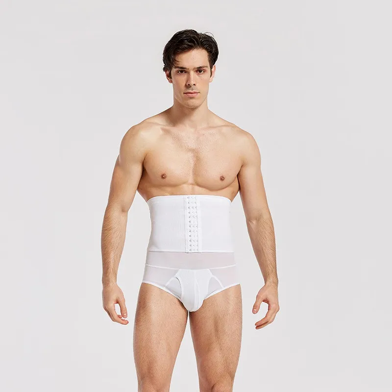 Men's Body Shaper Girdle – Tummy Control Waist Cincher Belt – Black/White – Breathable Slimming Vest - View #3