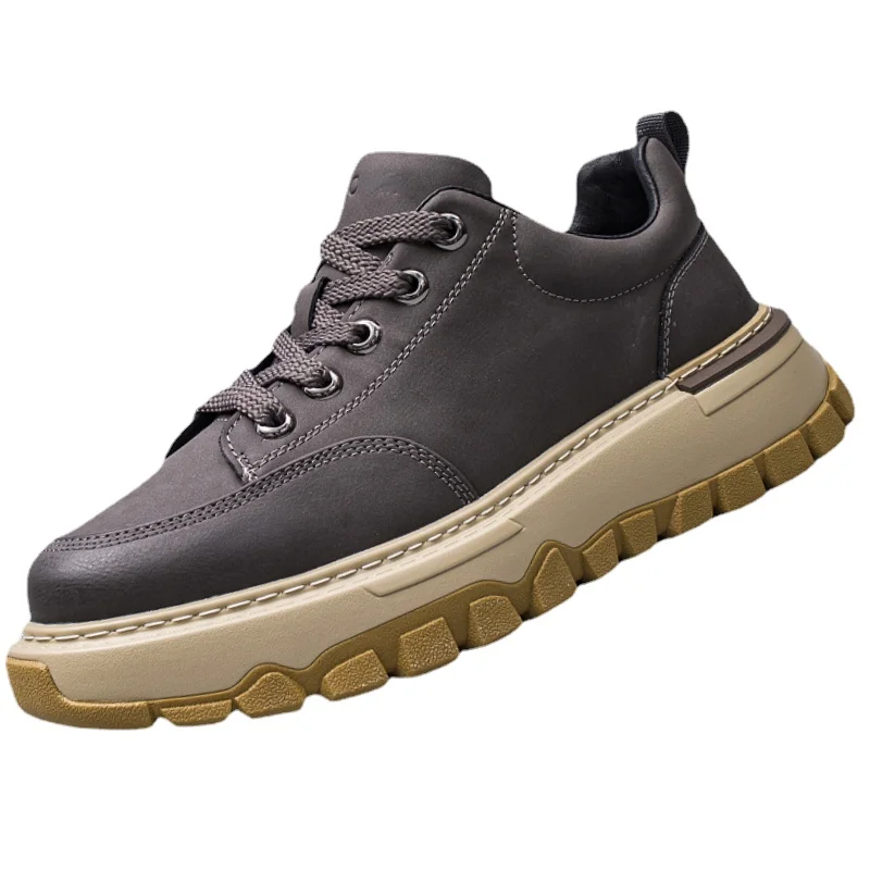 

Retro Style Design Motorcycle Shoes for Men Comfortable Increase Casual Shoes Genuine Leather Work Shoes Elevated Board Shoe Man