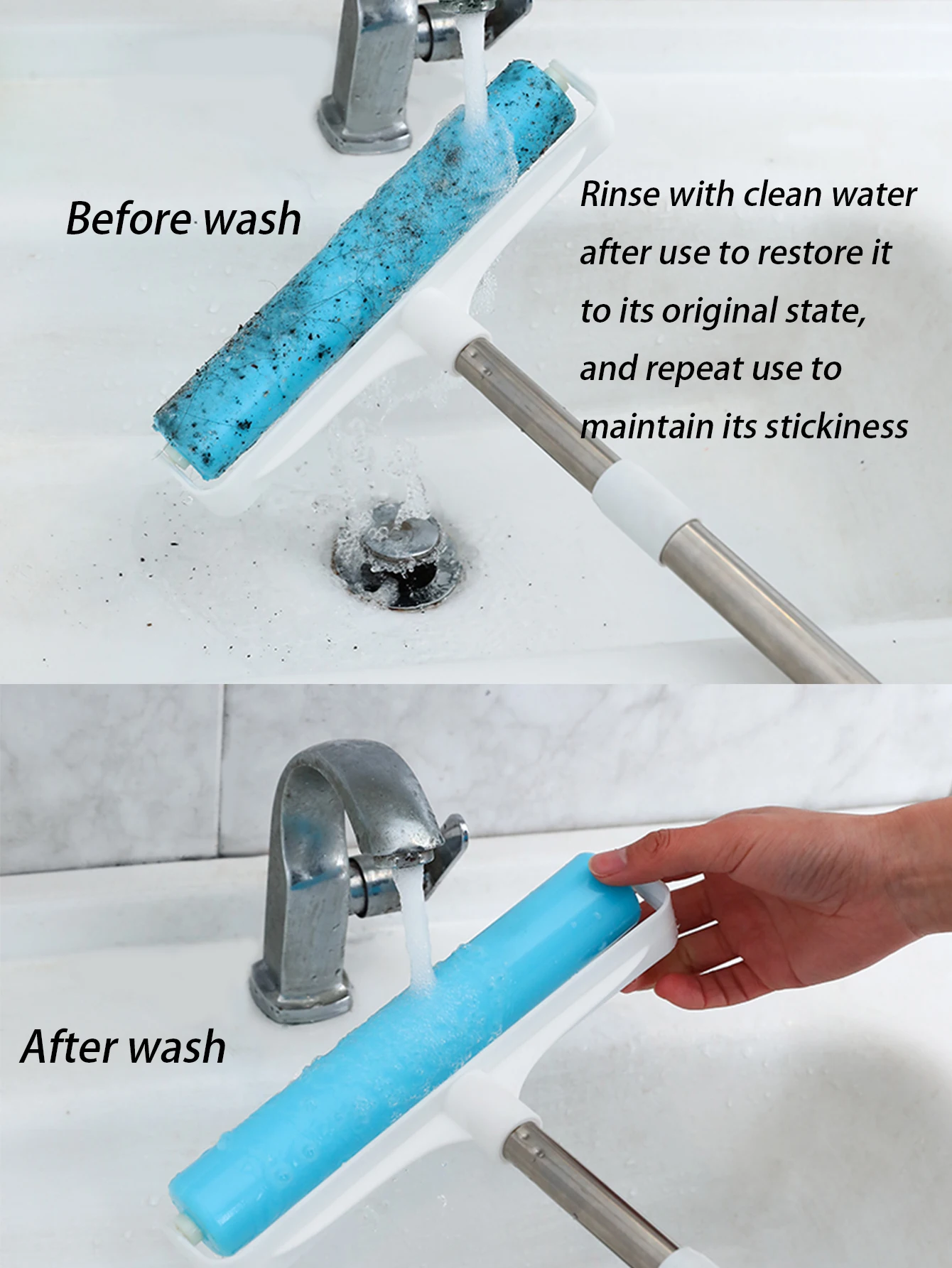 Washable Drum Large Extended Handle Telescopic Rod Hair Sticking Roller Pet Hair Floor Cleaning Carpet Dust Removal pet hair remover lint roller