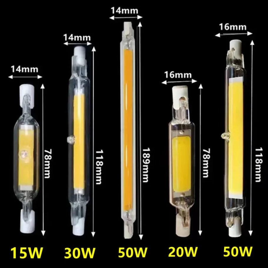 NEW LED R7S 118MM 50W Superbright Powerful Spotlight 78mm 189mm AC220V 110V COB Lamp Bulb Glass Tube Replace Halogen Lamp Light