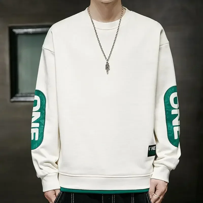 thumbnail image 1 of Ropa para hombre Sudaderas empalmadas para hombre Jersey bordado Camiseta sin capucha Top negro de una pieza Estilo coreano Ofrece calidez, 1 of 5