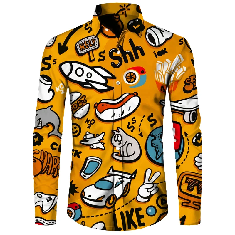 thumbnail image 1 of Camisas de moda para hombre guapo, camisetas casuales con estampado 3D, botones, solapa, manga corta y larga, estilo hip hop, para hombre y mujer, estilo urbano, cárdigan, 1 of 5