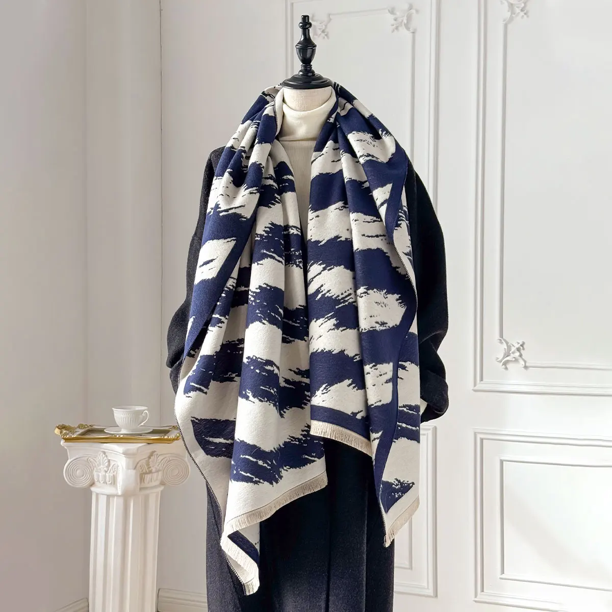 Elegant Women Streak Pashmina Scarves Fringe Wrap Winter Warm Fashion Brands Designer Cashmere Two-Sided Scarf Blanket Shawls