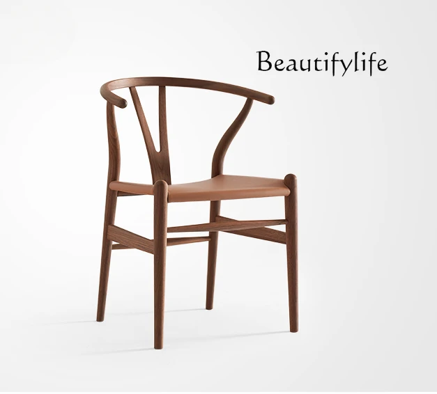 

Comfortable Long-Sitting Italian Minimalist Restaurant Black Walnut Design Solid Wood Leather Dining Chair