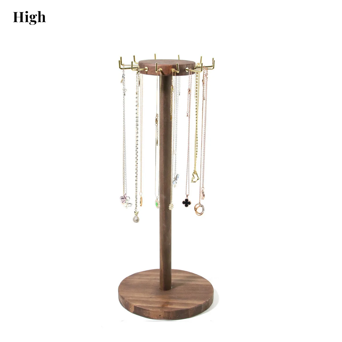 Wooden Rotating Jewelry Organizer, Jewelry Display Tower for Necklace & Bracelet, Rotating Necklace Holder Jewelry Stand