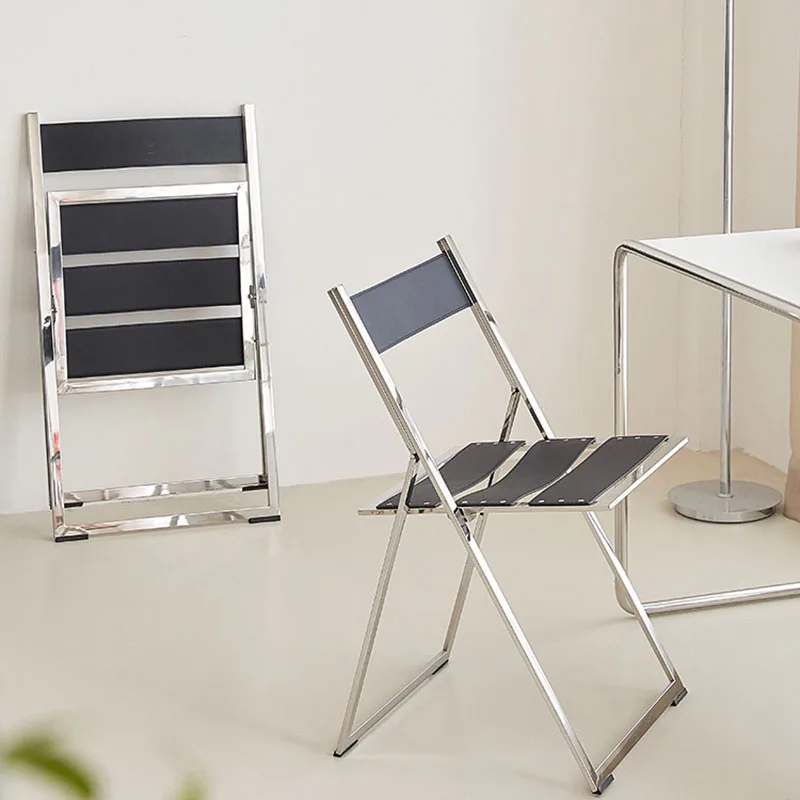 

Waiting Folding Dining Chair Balcony Leather Black Classics Chairs Camping Minimalist Chaises Salle Manger Livingroom Furniture