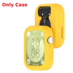 Silicone Watch Strap with Protective Case for Huawei Watch Fit 3: All-In-One Band and Screen Protector Combo (Yellow case)