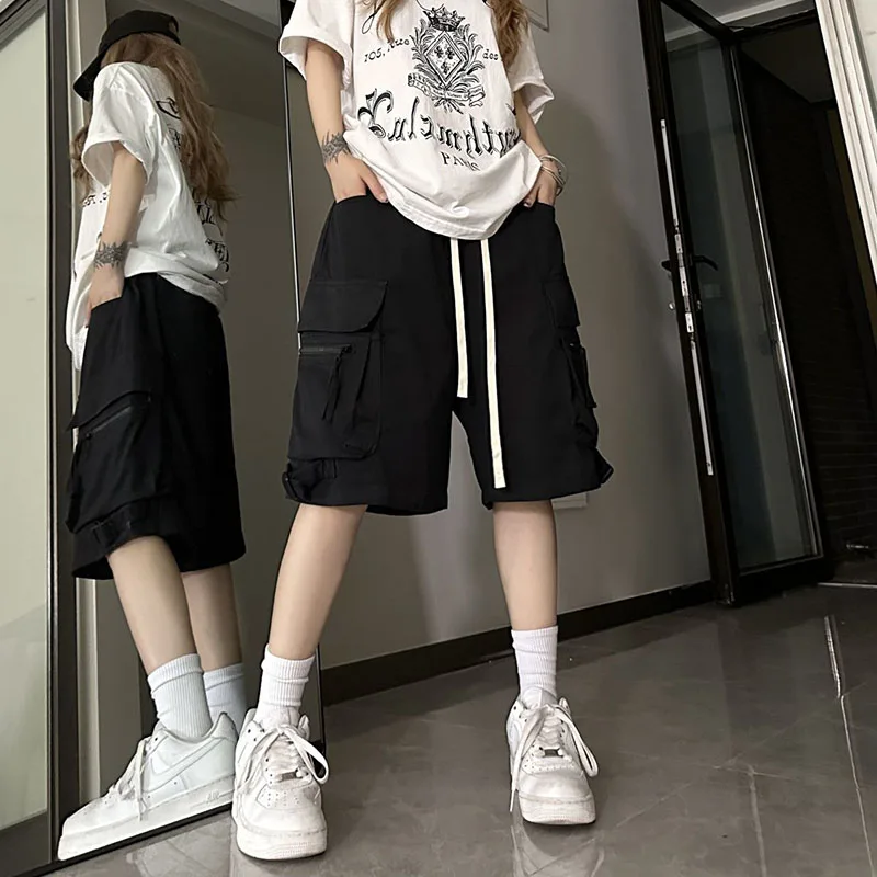 

Y2K Cargo Shorts Pants Women High Waist Drawstring Baggy Pockets Casual Knee-Length Shorts Bf Korean Streetwear Jogging Pants