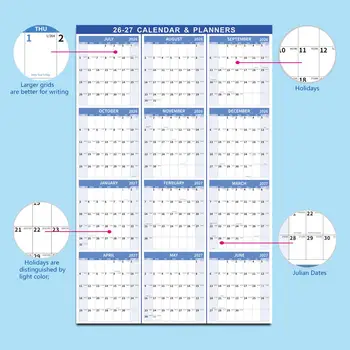 Calendario annuale da parete, agenda per il giugno 2026-giugno 2027, agenda per la gestione del tempo, calendario annuale verticale per casa, appartamento, scuola, ufficio