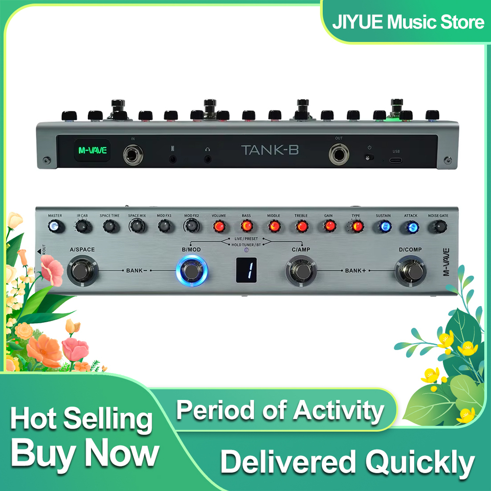 M-VAVE Tank-B Multi-Effect Bass Pedal Rechargeable 9 Preamp Slots 36 Presets 8 IR Cab Slots 3 Modulation/Reverb/ Delay Effects