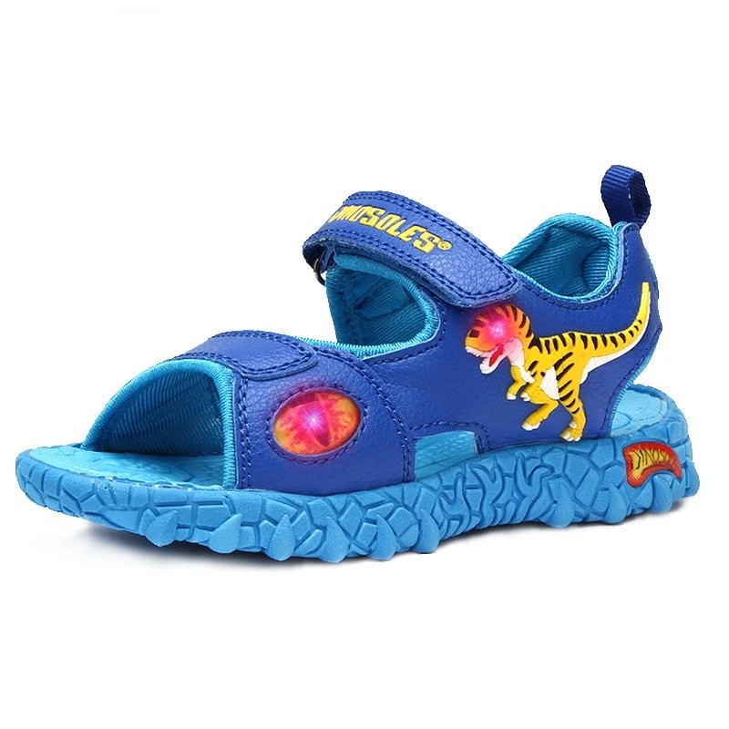 DINO Summer Boys Sandals Children T-Rex LED Flashing Leather Open-Toe Breathable Kids Light Up Casual Beach Sandals Size 28-34 children's shoes for high arches Children's Shoes