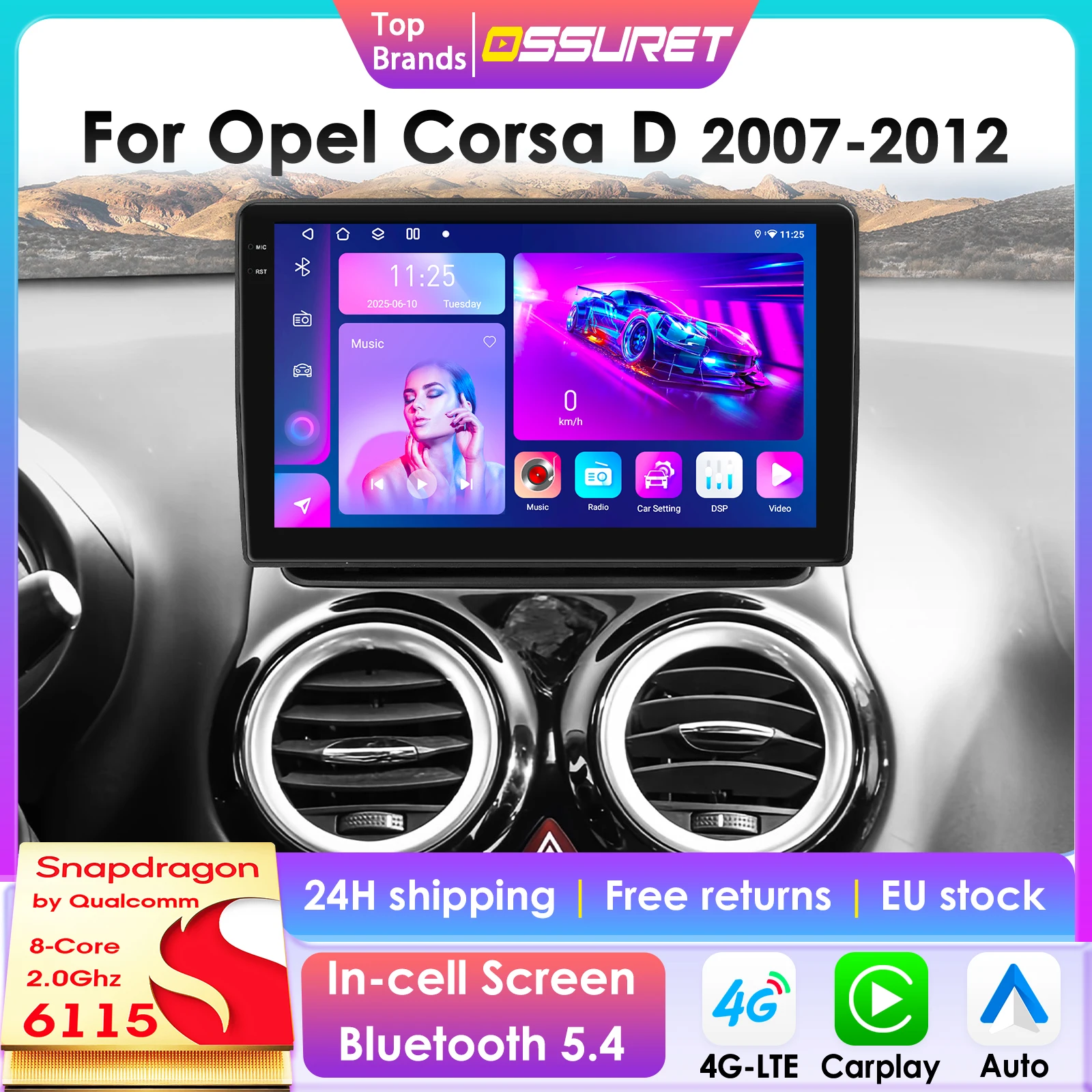 8G 128G 2Din Android13 Car Radio For Opel Corsa D 2007-2012 Wireless Carplay Intelligent Screen 2din autoradio 360Camera DSP 4G