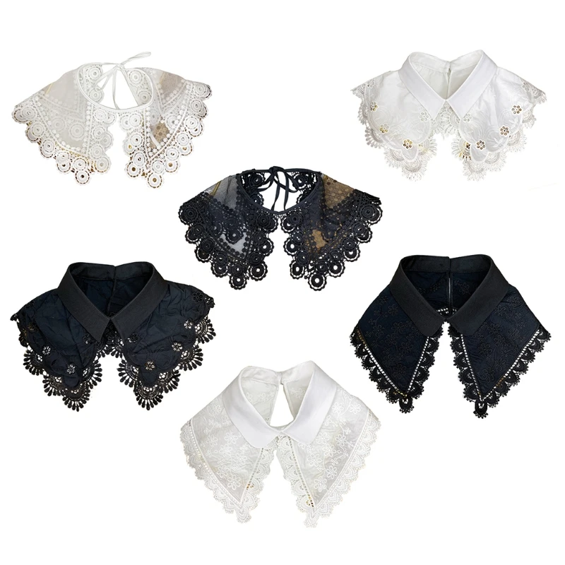 

Solid Color Decorative Fake Collar Shawl Hollow Out Lace Trim Lapel Half Shirt