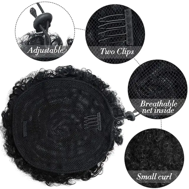 Large Afro Synthetic Puff Drawstring Ponytail 10 Inch Short Kinky Curly Hair Ponytail Hair Extensions with 2 Clips 2