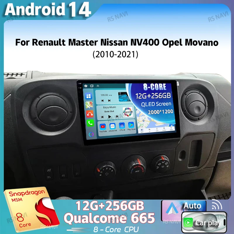 

Android 14 For Renault Master Nissan NV400 Opel Movano 2010 - 2021 Stereo Car Radio Multimedia Video Player GPS AI Voice CarPlay