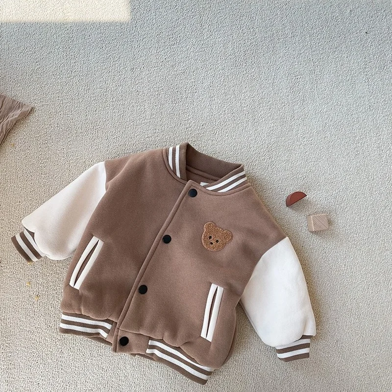 Children's Jacket Spring and Autumn Boys and Girls' Jacket Baseball Uniform Cute Little Bear Embroidery Casual Baby Clothing