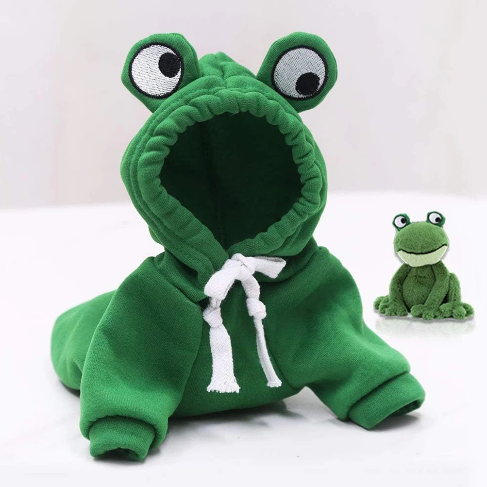 Green frog hoodie for dogs with eyes on the hood, comfortable and cute pet apparel.