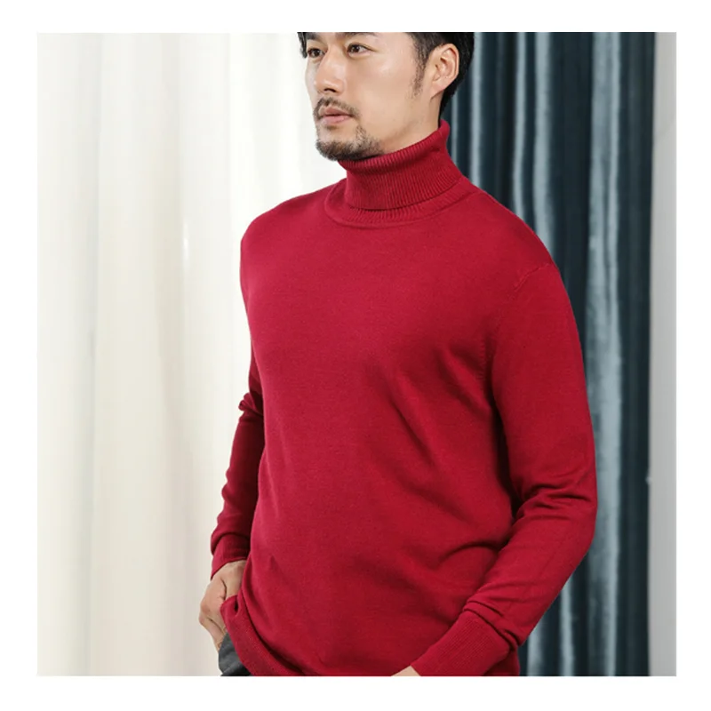 Autumn and Winter New Men's Korean High Neck Pullover Knitwear Men's Fashion Business Casual Bottom Large Loose Sweater K0008