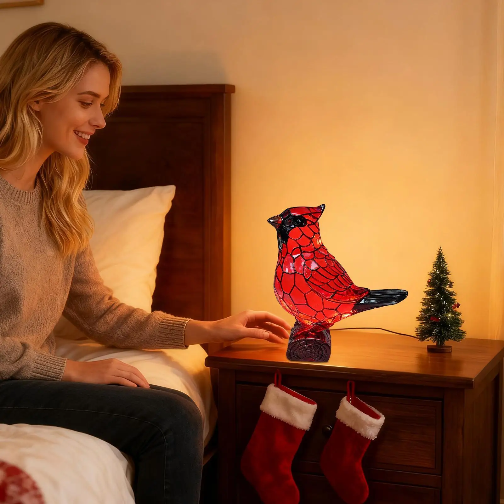Bird Light Lamp Resin Red Bird Desk Decorations Tabletop Lamp For Living Room Bathroom Nursery Reading Corner Dorm Hotel