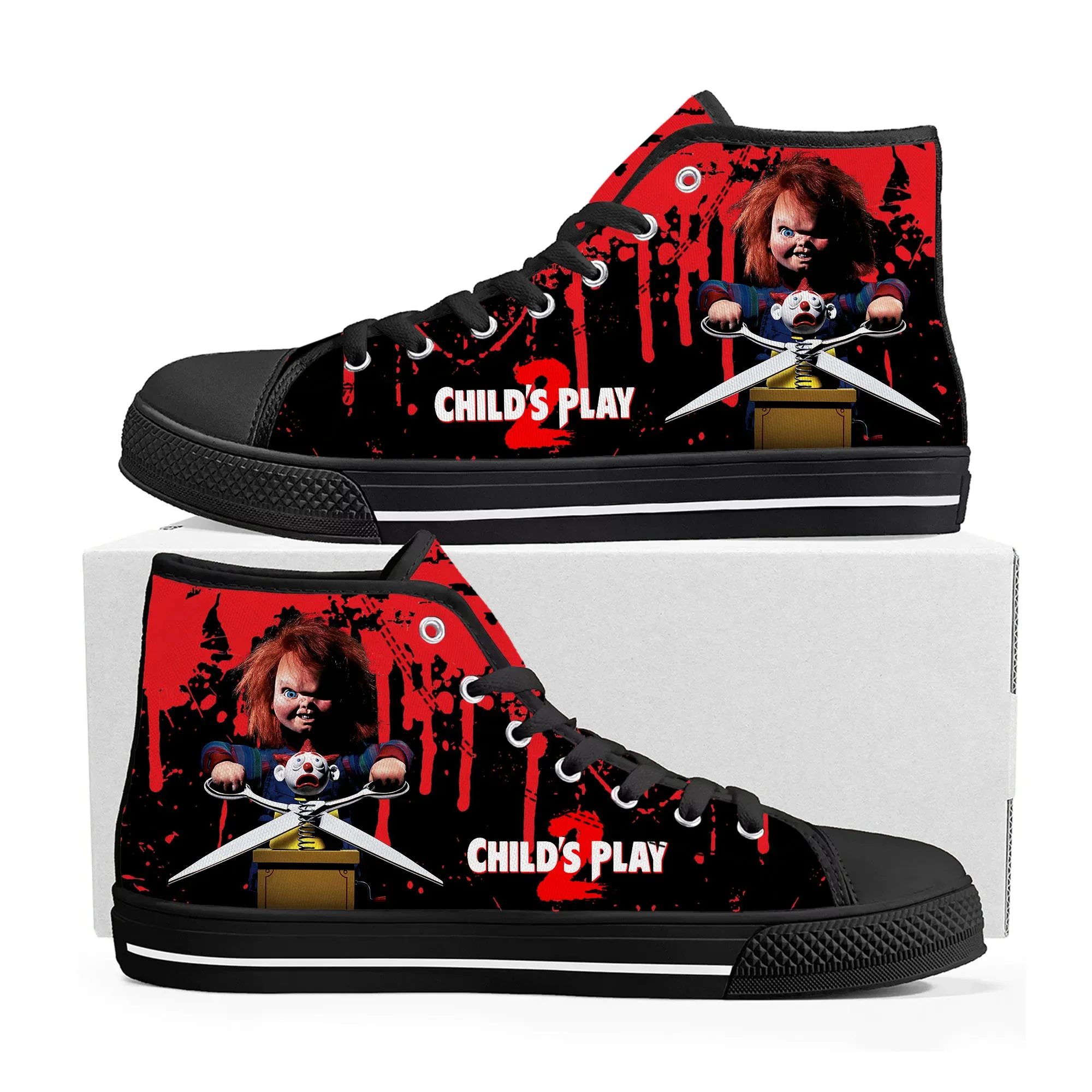 Horror Movie Childs Play Chucky High Top High Quality Sneakers Men Women Teenager Canvas Sneaker Casual Couple Shoes Custom Shoe