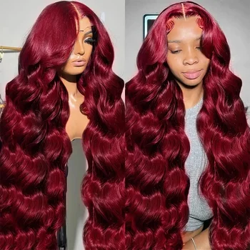 Burgundy Colored 13x4 HD Body Wave Lace Front Wig Human Hair 99J Red 13x6 Full Lace Frontal Wig 200 Density 44 46 Inch Remy Hair 1