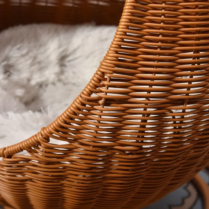 Panier Hamac Suspendu Pour Chat - Imitation Rotin Brun, Nid Confortable Pour Chatons, Gain De Place, Pour Intérieur - 4