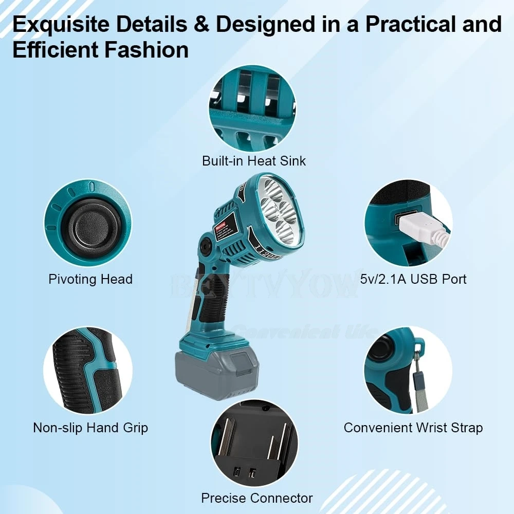 1120LM Portable Flashlight Compatible with Makita 18V Battery Jobsite LED Work L