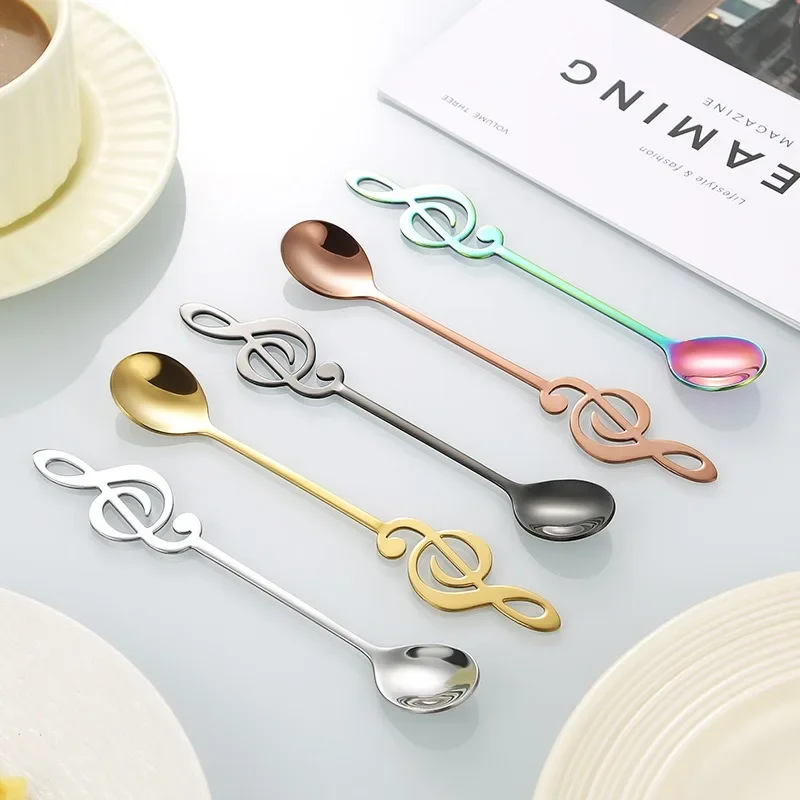 Musical Note Stainless Steel Teapoon Spoon Treble Clef Shape Mug Teaspoons Music Bar Ice Cream Creative Spoon Kitchen Tableware