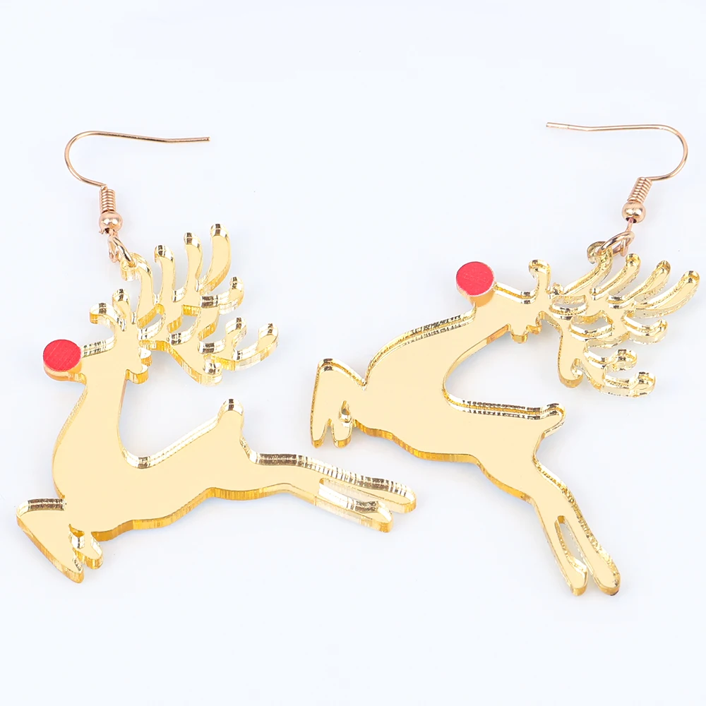 

Mirrored Gold Color Elk Acrylic Christmas Earrings for Women Fashion Church Prayer Deer Large Drop Earring Xmas Party Jewelry