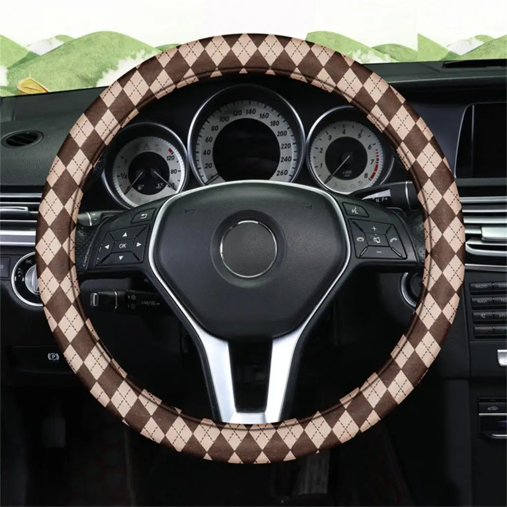 

Steering Wheel Cushion Useful Easy to Install Fiber Prismatic Checkered Car Interior Accessories for Car