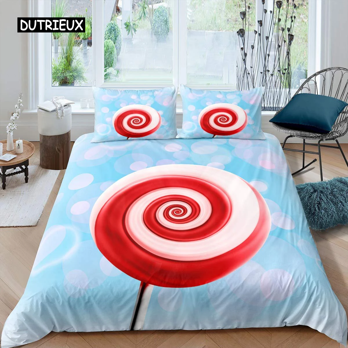 

Lollipop Duvet Cover Set Food Theme Comforter Cover Blue Bubble Bedding Set for Kids Children Women Girly Dreamy Quilt Cover