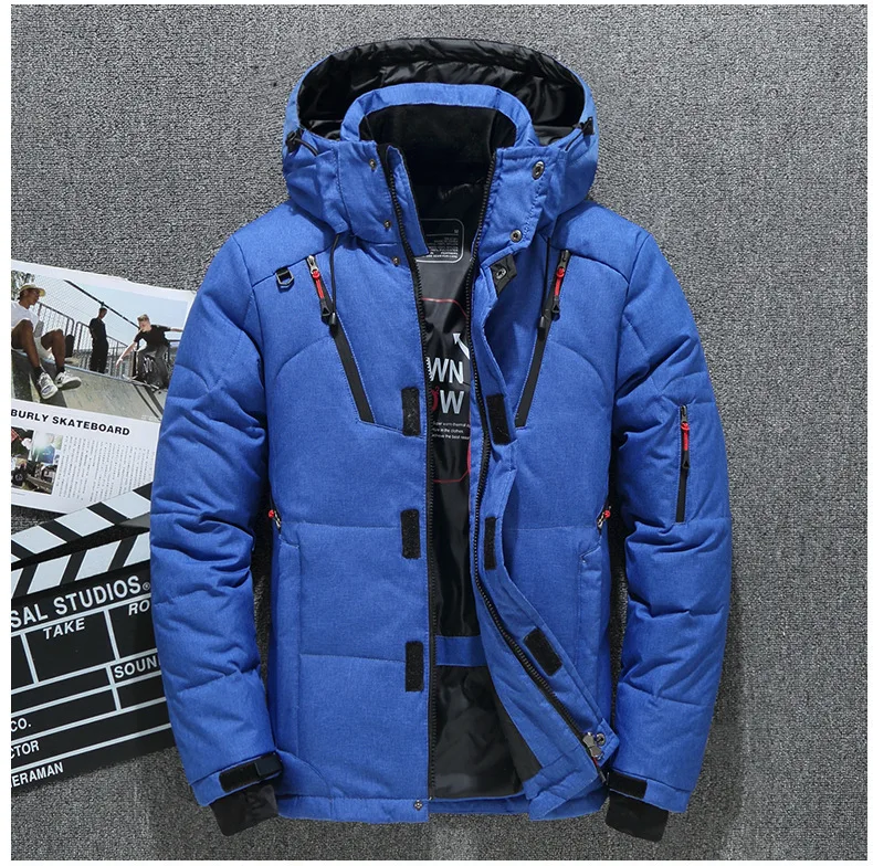 Men's white eiderdown jacket, warm hooded heavy down jacket coat men's casual high quality coat black puffer coat