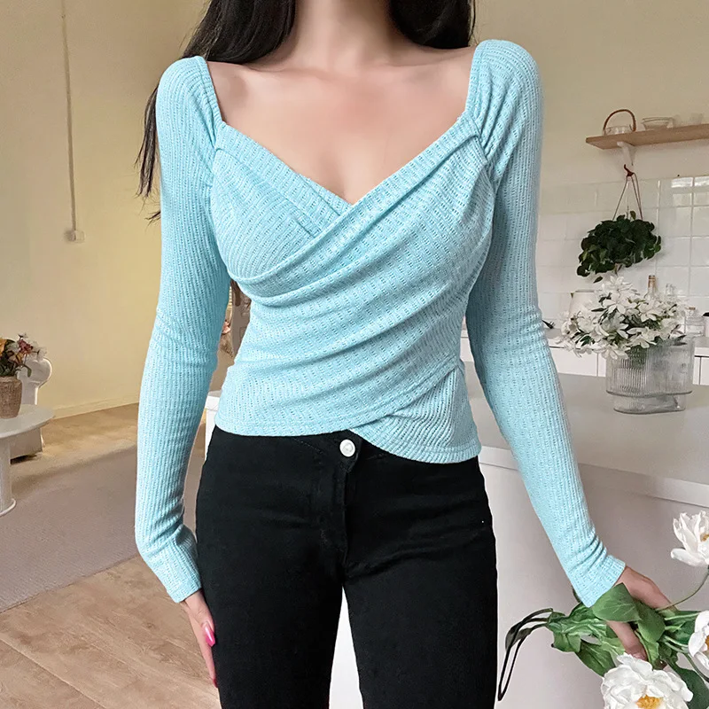 

Casual Top Design Sense Fashion Temperament Slimming Elegant Fashion Long-Sleeved Leggings T-Shirt