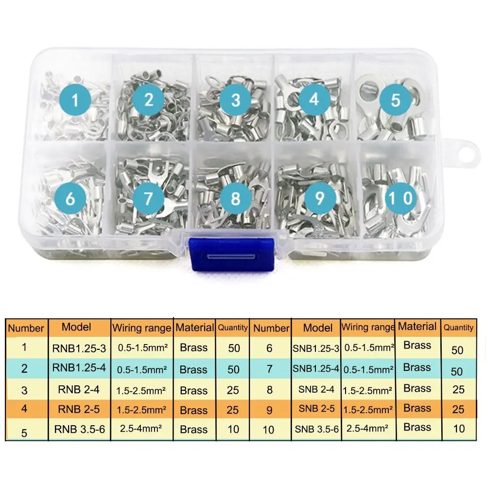 Description Picture 6 of item320Pcs New 10 In 1 Cable Wire Connector Assortment Kit Fork U-type O-Ring Terminal Block Crimp Spade Electrical Brass Terminals