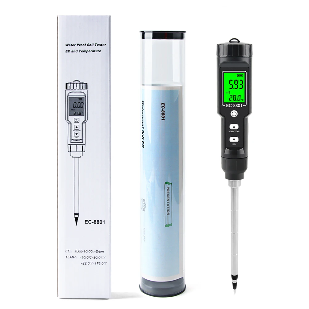Soil EC Tester 0.00~10.00mS/cm Conductivity Soil EC PH Meter Detachable Probe Au