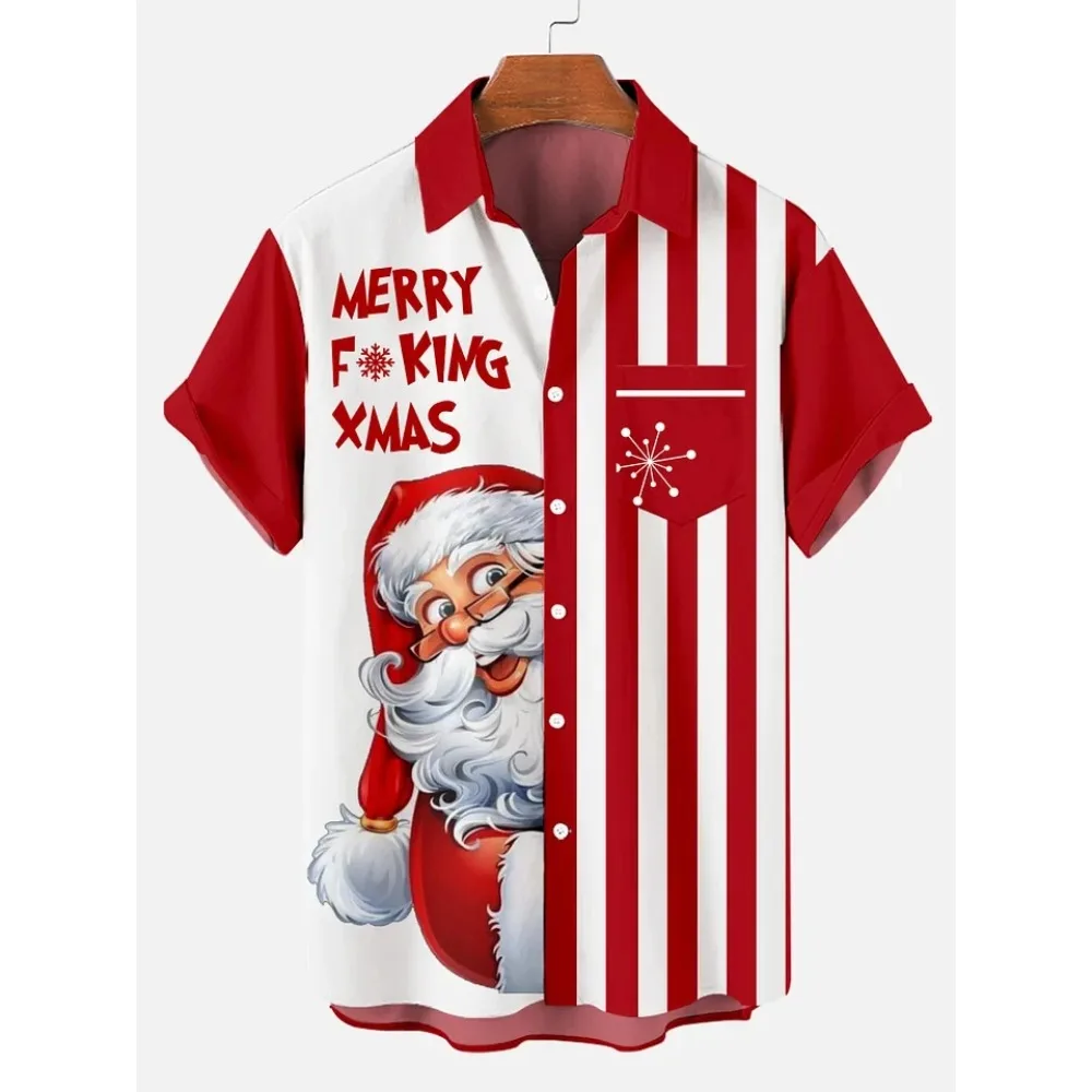 Casual Lapel Christmas Shirt Tops Men Clothing Hawaiian Men Christmas Fashion Shirt 3d Print Short Sleeve Tee
