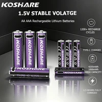 KOSHARE 1.5V Rechargeable Li-ion Batteries AA 4255 mWh AAA 1000 mWh USB Type-C Lithium Battery for Outdoor Gear Electronic Toys 1