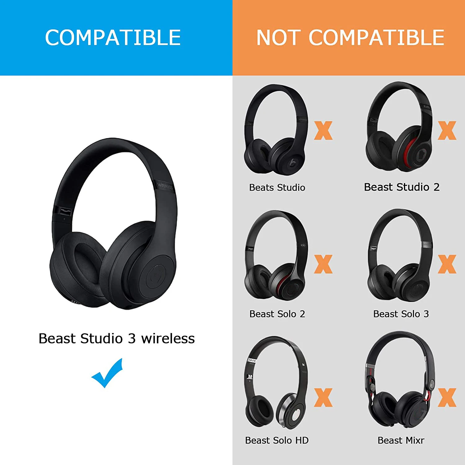 1 Pair Earphone Inner Shell Replacement for Beats Studio 3.0 Wireless Headphones Repair Parts Red