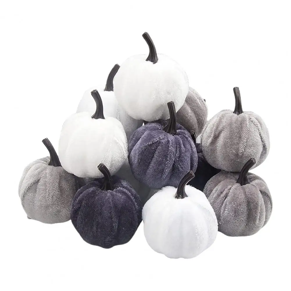 

12Pcs Artificial Pumpkin Ornament Handmade Velvet Plush Prop Assorted Fall Halloween Foam Ornaments Photo Props