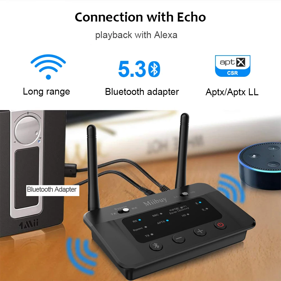 B03 Bluetooth 5.3 Transmitter Receiver TV Home Stereo Headphones aptX Low Latency HD Adapter Splitter RCA AUX 3.5mm Input/Output