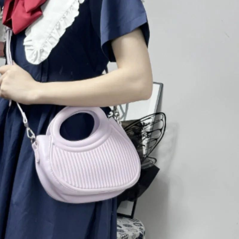 JIAERDI Purple Stripe Saddle Bag Women Personalized Leather Handbag Ladies Fashion Niche Design Shoulder Crossbody Bag 2025 New