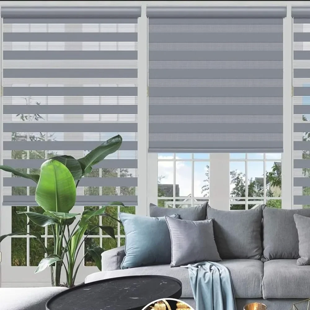 

Double Layered Window Blind for Day and Night Curtains Light Filtering Window Treatment With Mesh and Opaque Fabric Blinds Home