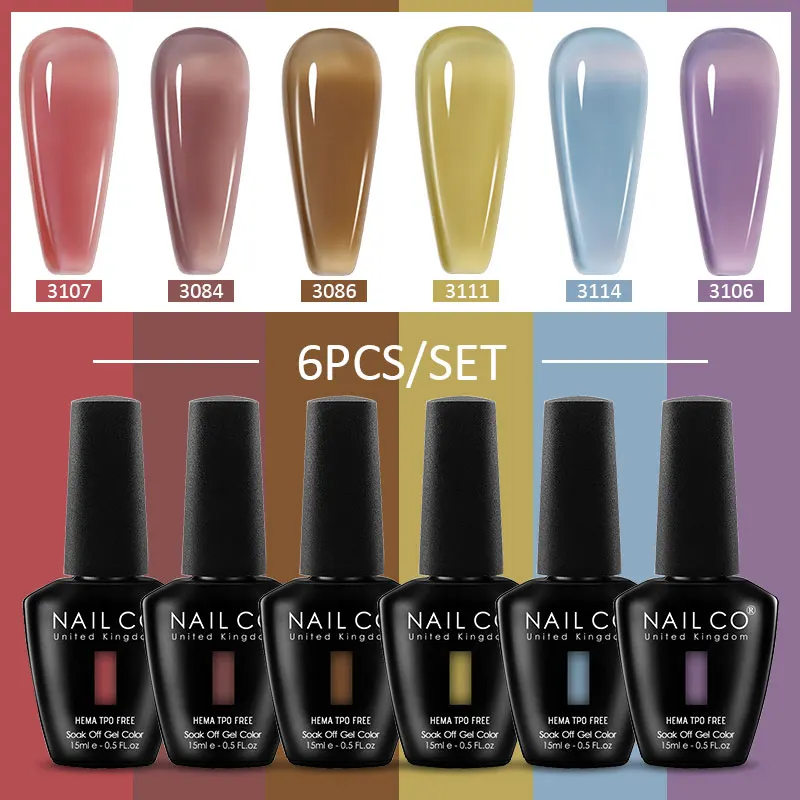 Jelly Nude & Red Gel Polish Kit: 6-Piece Long-Lasting Natural Color Collection