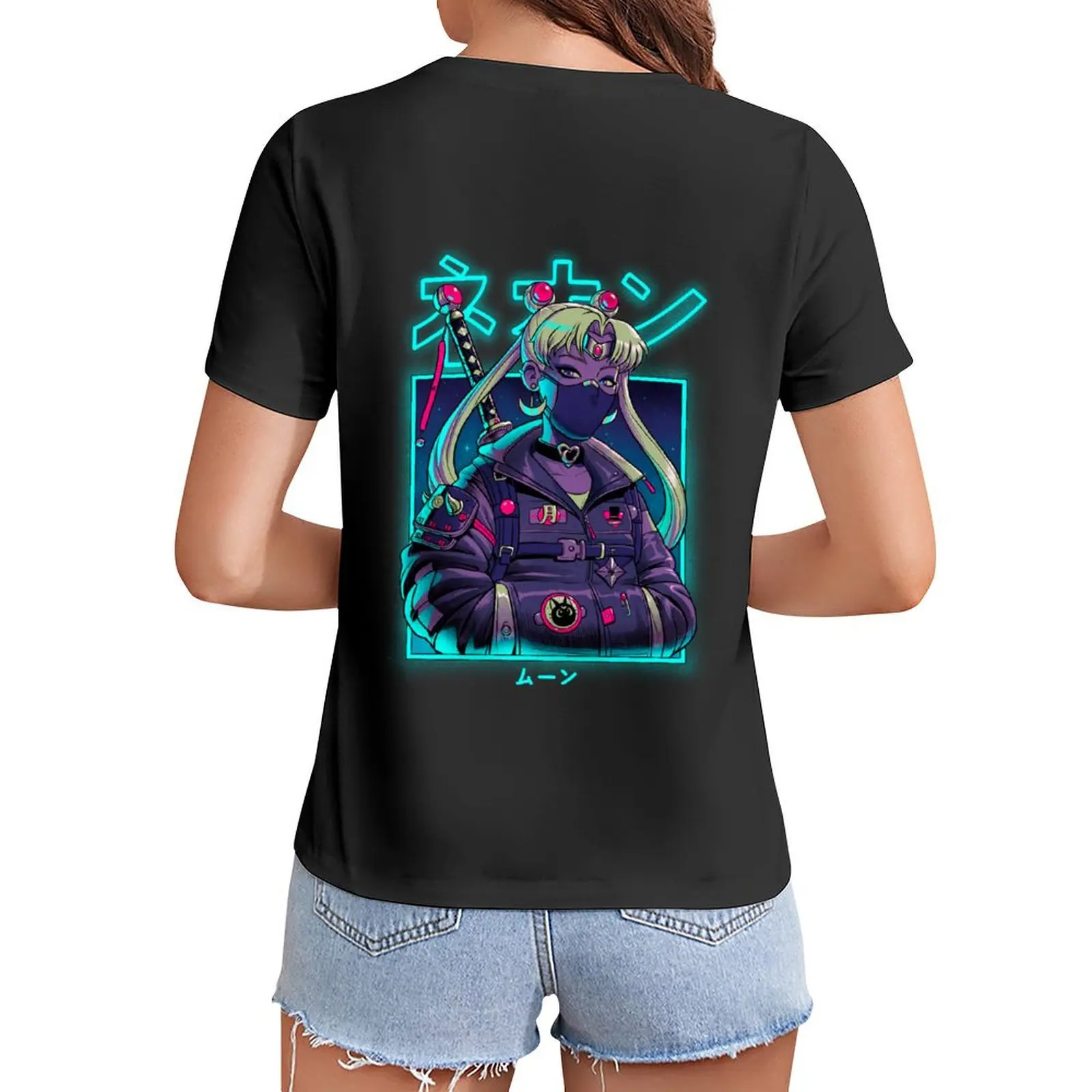 

Neon Moon T-Shirt new edition anime Aesthetic clothing hippie clothes Women t shirt